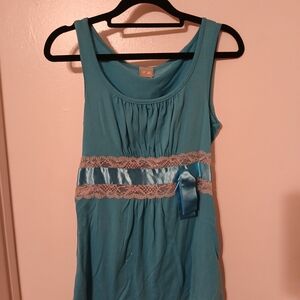 Blue Sleeveless Top with Lace Detail